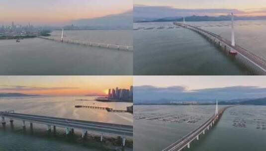 深圳湾大桥车流航拍公路桥梁基础建设广东南高清在线视频素材下载