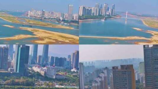 江西南昌红谷滩区高楼大厦赣江江景城市风景高清在线视频素材下载
