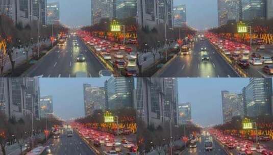 4K北京国贸晚高峰人流车流夜景街道高清在线视频素材下载