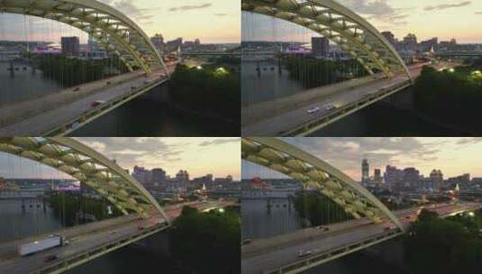 日落时分俄亥俄州辛辛那提市市区高速公路交高清在线视频素材下载
