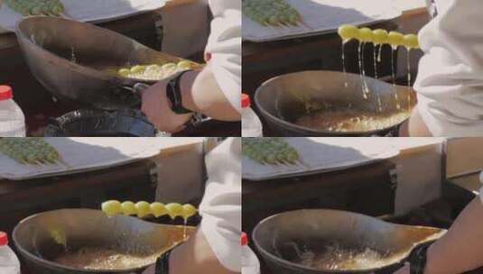 煮焦糖做水果特写中国冬季甜品汤葫芦街美食高清在线视频素材下载