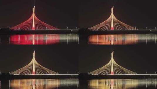 石家庄复兴大街 滹沱河大桥航拍夜景高清在线视频素材下载