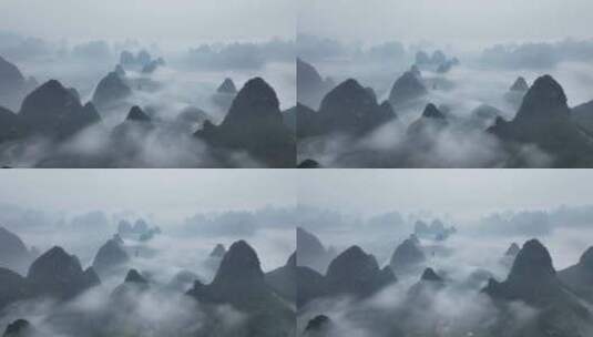 清晨山边漓江上的薄雾高清在线视频素材下载
