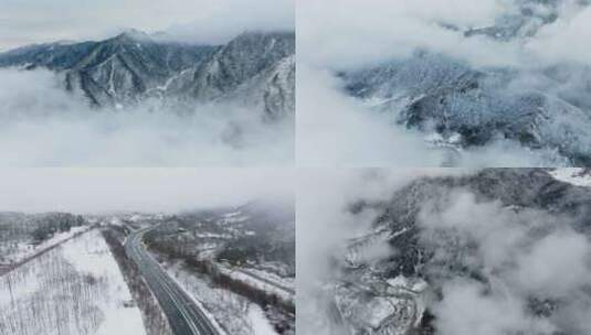 冬季雪景高速公路航拍高清在线视频素材下载