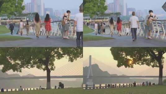 合集 长江边散步的人高清在线视频素材下载