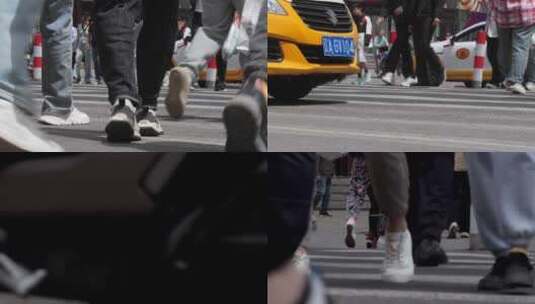 街道上行人行走忙碌的脚步斑马线人流脚步高清在线视频素材下载