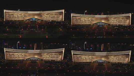 江西南昌新图书馆建筑夜景高空航拍高清在线视频素材下载