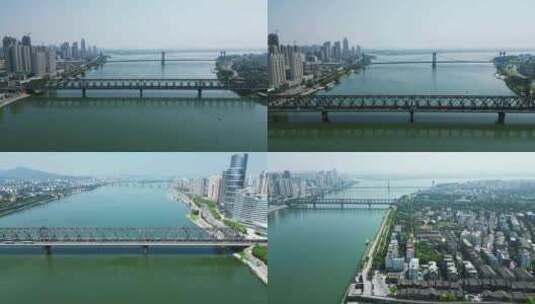 湖北襄阳汉江大桥航拍高清在线视频素材下载