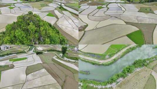 4k 航拍乡村农业农田河流高清在线视频素材下载
