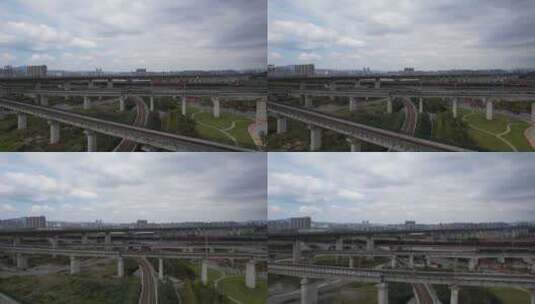 交通运输高铁高架桥交通火车站航拍高清在线视频素材下载