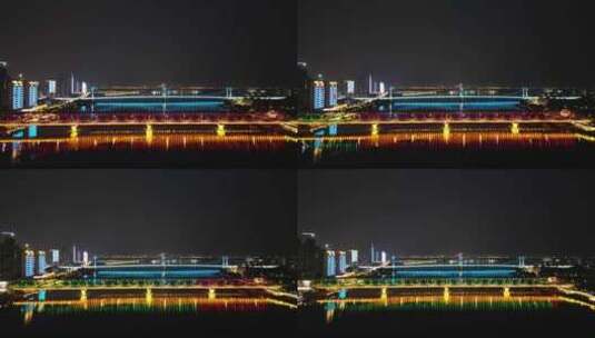 航拍湖北襄阳汉江大桥夜景高清在线视频素材下载