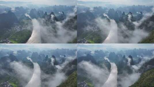 桂林漓江云海 烟雨漓江高清在线视频素材下载