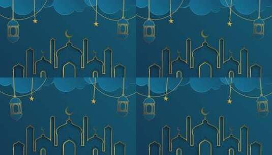 金色和蓝色开斋节穆巴拉克背景高清在线视频素材下载