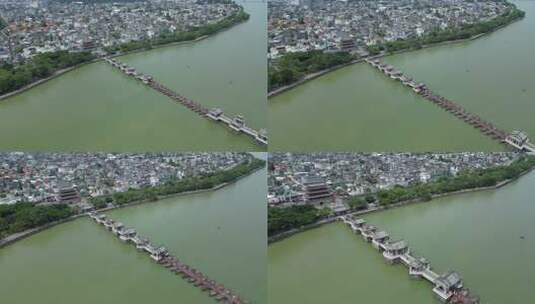 航拍潮州古城韩江广济门古城门广济桥古建筑高清在线视频素材下载