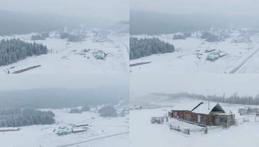 大雪中少数民族牧民生活的木屋院落高清在线视频素材下载