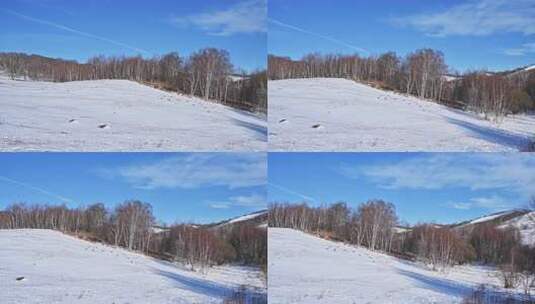 冬季内蒙古乌兰布统蓝天白云雪景航拍高清在线视频素材下载