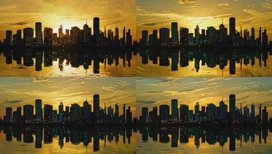 日落时分城市建筑倒影全景高清在线视频素材下载