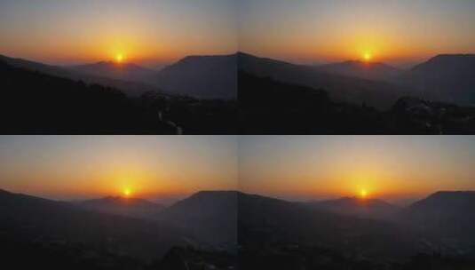 大山里的夕阳晚霞日出日落航拍高清在线视频素材下载