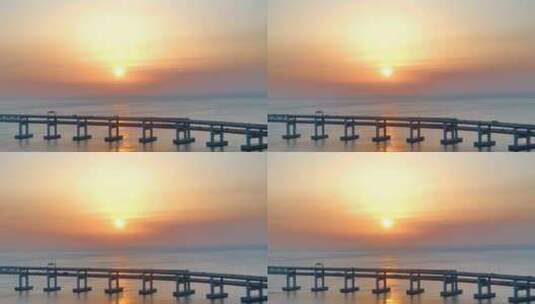 跨海大桥的夕阳高清在线视频素材下载