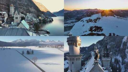 阿尔卑斯山小镇度假村度假酒店雪景森林山脉高清在线视频素材下载