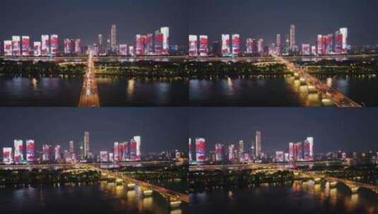 长沙城市一江两岸夜景灯光秀高清在线视频素材下载