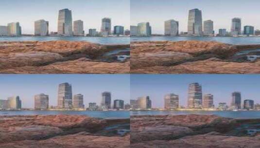 竖版4K城市风光 青岛CBD夜景延时高清在线视频素材下载