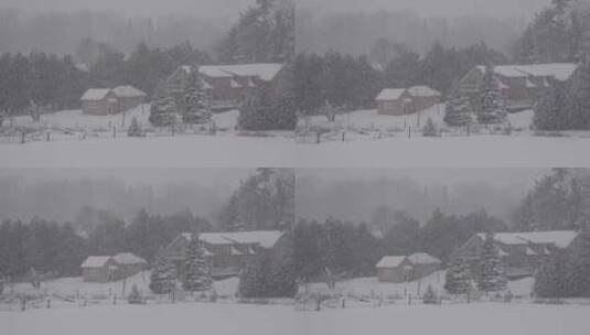 特写下着大雪的城镇与环景高清在线视频素材下载