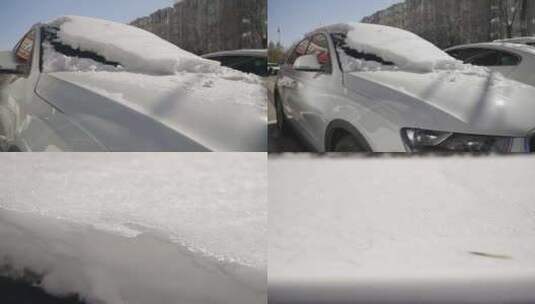 冬天冬季汽车上的雪冻冰消融高清在线视频素材下载