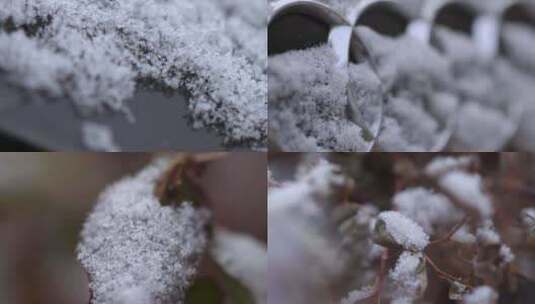 微观雪花冬季雪花飘落下雪地面雪花上霜高清在线视频素材下载