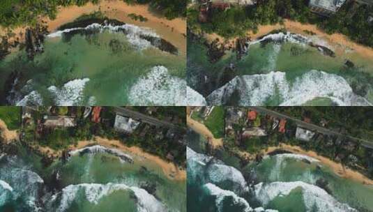 鸟瞰斯里兰卡达拉韦拉海滩泻湖热带海岸线波高清在线视频素材下载