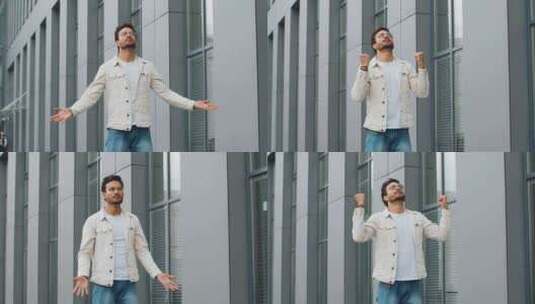 印度男子深呼吸新鲜空气放松休息冥想户外高清在线视频素材下载