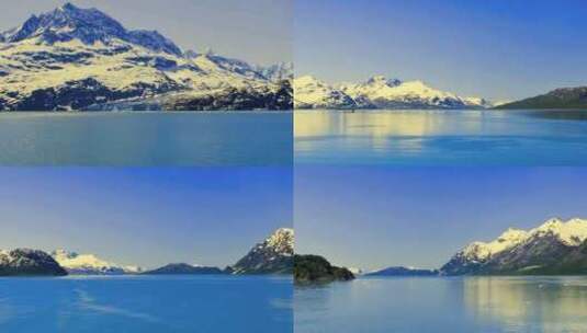 美丽的蓝色水和雪覆盖在阿拉斯加山脉高清在线视频素材下载