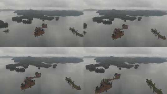 实拍航拍4K江西九江庐山西海湖面阴天空境高清在线视频素材下载