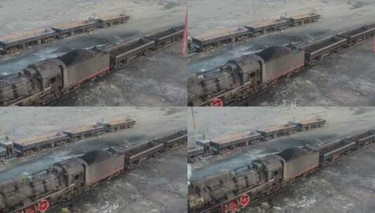 蒸汽火车航拍高清在线视频素材下载