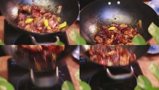 厨师炒制三杯鸡红烧鸡块 (2)高清在线视频素材下载