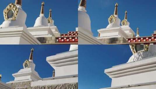白塔蓝天白云藏传佛教西藏宗教建筑信仰高清在线视频素材下载