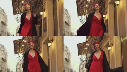 女模戴贝雷帽对镜头跳舞高清在线视频素材下载