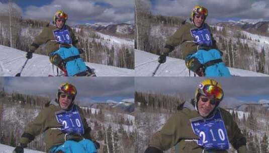 受伤的老兵在滑雪场参加冬季运动高清在线视频素材下载