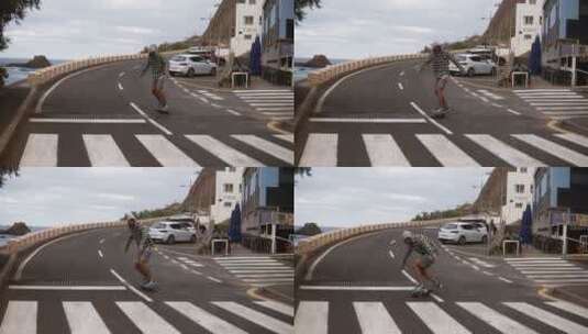 男子在街头滑板高清在线视频素材下载