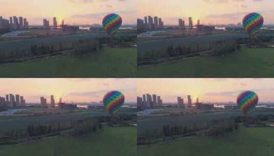 武汉滑翔伞基地航拍热气球夕阳709高清在线视频素材下载