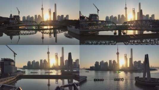 苏州河外百渡桥清晨航拍高清在线视频素材下载
