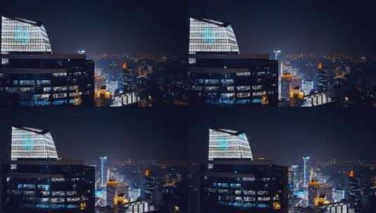 上海恒隆广场夜景航拍高清在线视频素材下载