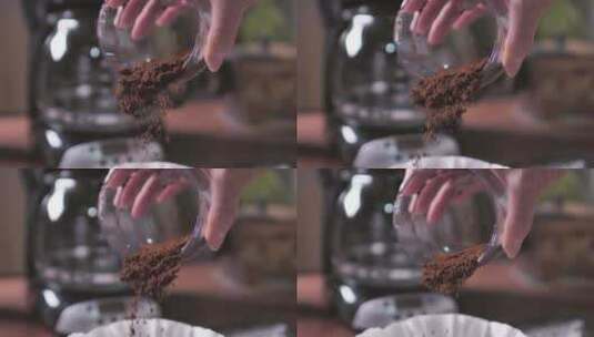 把咖啡粉倒在咖啡机上的过滤高清在线视频素材下载