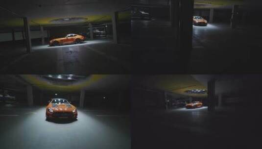 航拍奔驰跑车,橙色跑车电影级视觉高清在线视频素材下载