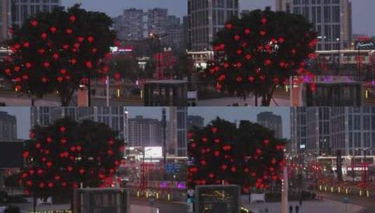 新春佳节夜景商业街高铁站航拍高清在线视频素材下载