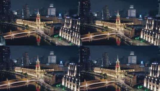 上海邮政博物馆夜景航拍高清在线视频素材下载