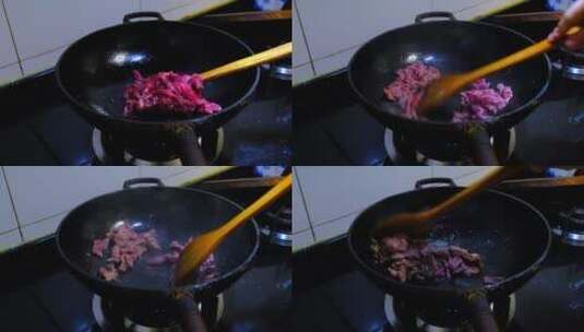 厨房铁锅炒肉家常菜高清在线视频素材下载