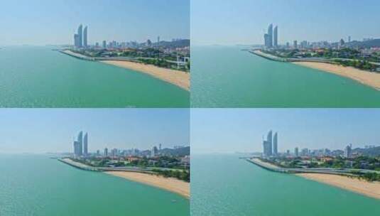 演武大桥航拍世茂海峡双子大厦高清在线视频素材下载