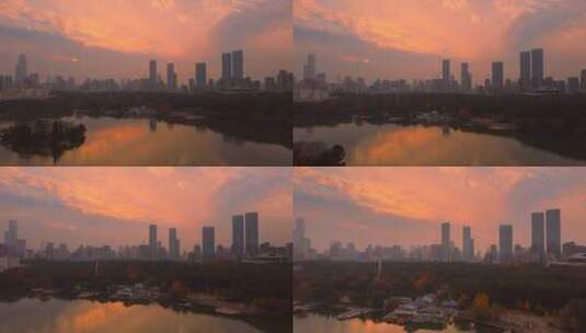 城市夕阳湖面倒影-天空之镜高清在线视频素材下载