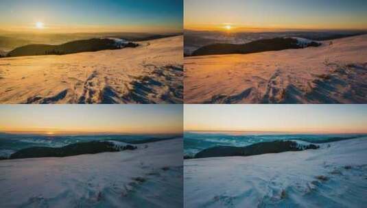 雪地里的夕阳_时光流逝高清在线视频素材下载